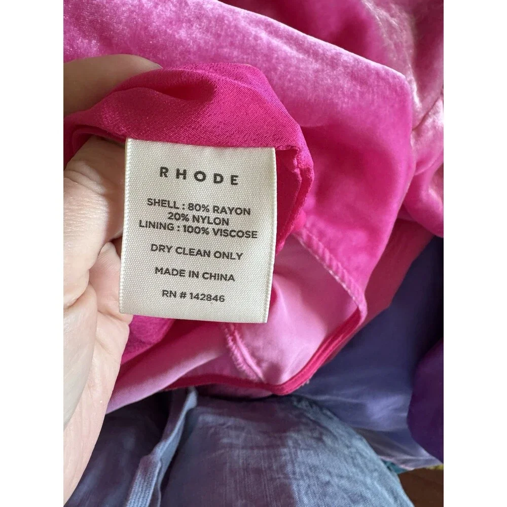 RHODE Pink Velvet Puff Sleeve Draped A-Line Mini Dress Size 2 Crew Neck
